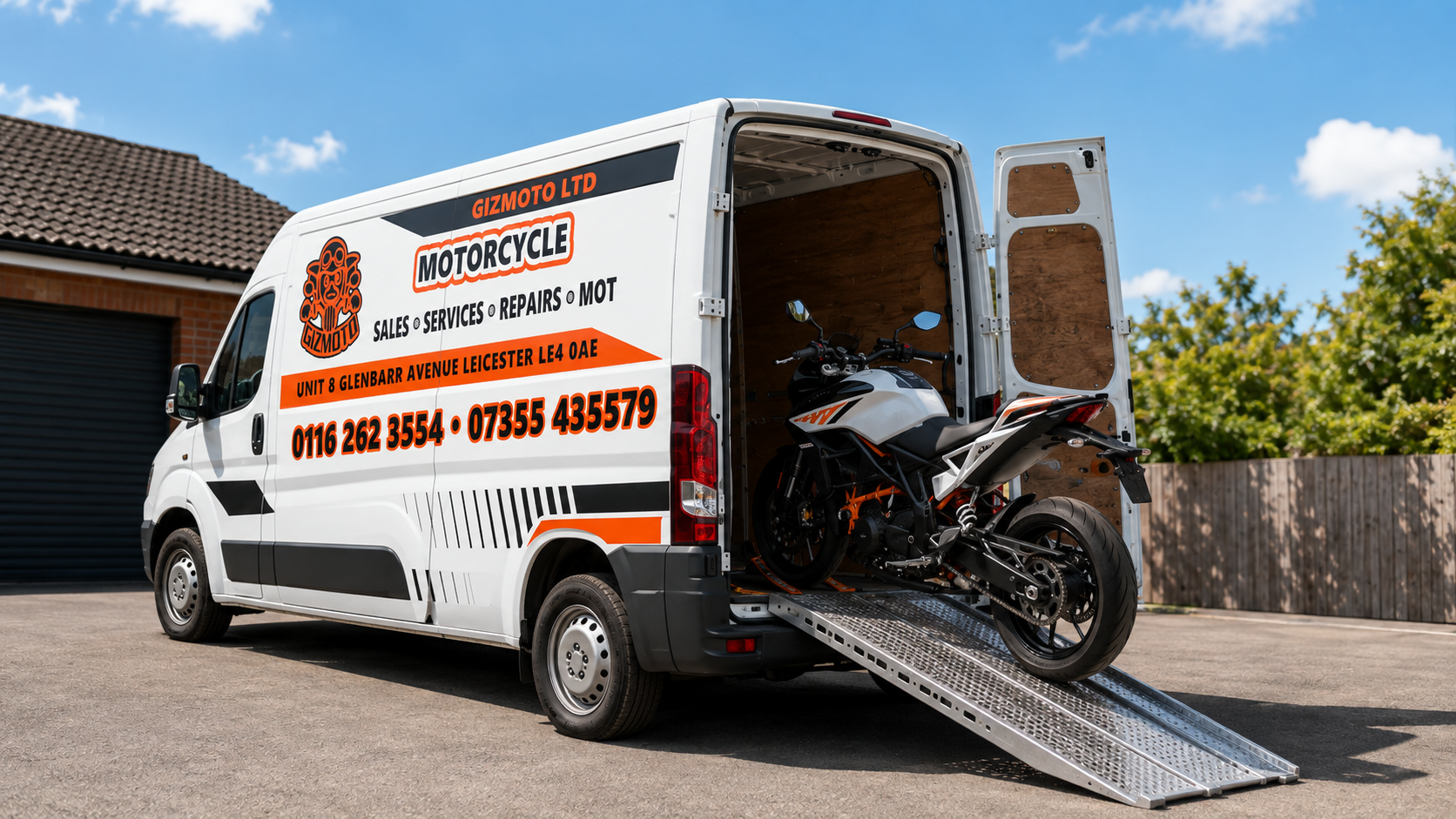 Gizmoto motorcycle collection and delivery van